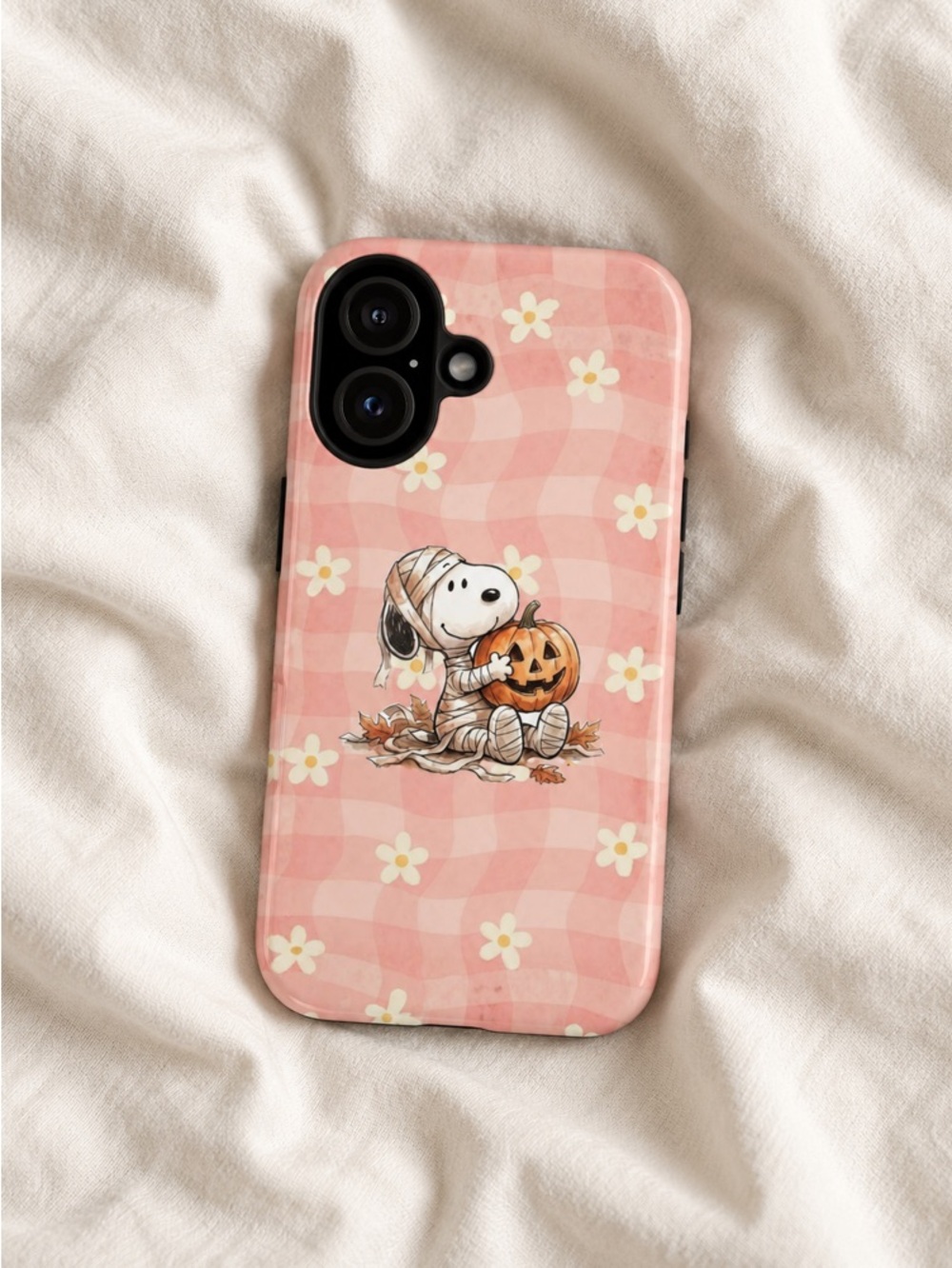 Cute Snoopy Dog Pumpkin Halloween With Flowers Pink Tough Phone Case